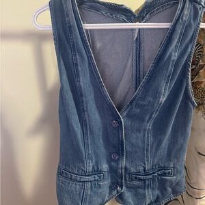 Denim Button Front Vest in Faded Blue